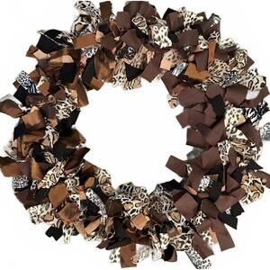 Shabby Chic Rag Wreath 18" Frame Fabric Cottage Farmhouse Home Decor Upcycled